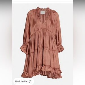 cinq a sept Rosewood Satin Tiered Ruffle Mini Dress